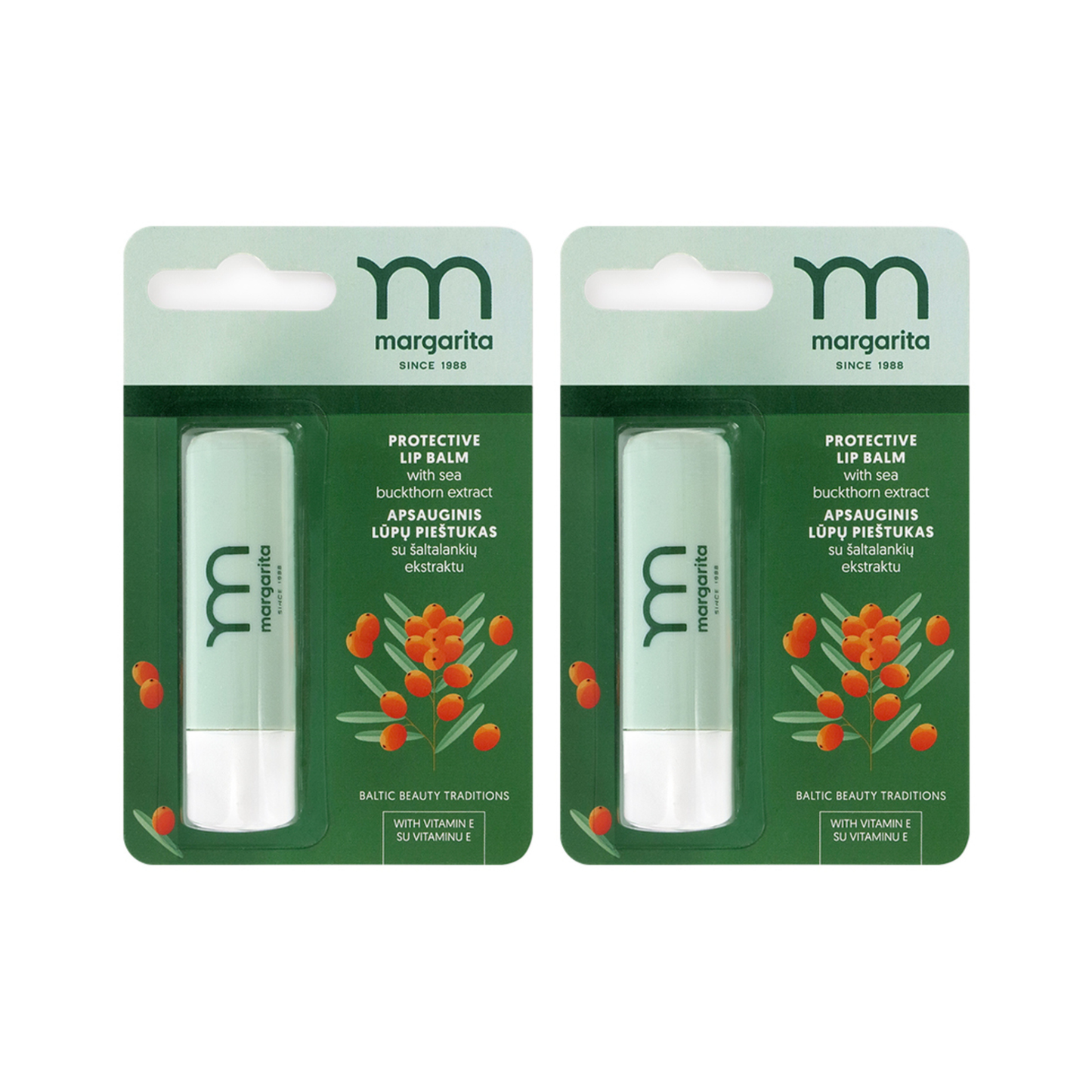 2 x Protective Lip Balm with Sea Buckthorn Extract, 3,7g each