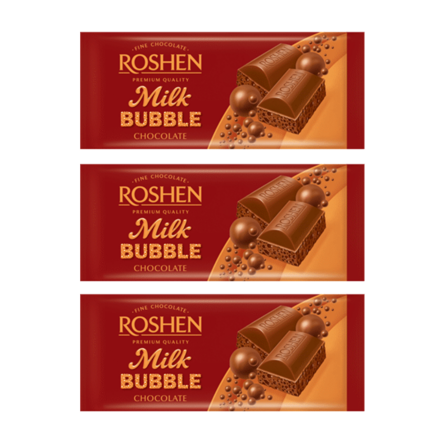 3x Milk Bubble Chocolate Roshen, 80g 2.82oz. each