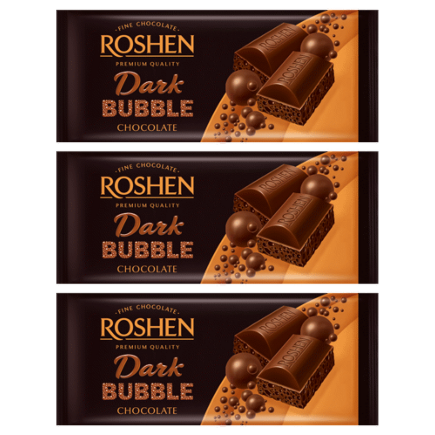 3x Dark Bubble Chocolate Roshen, 80g 2.82oz. each