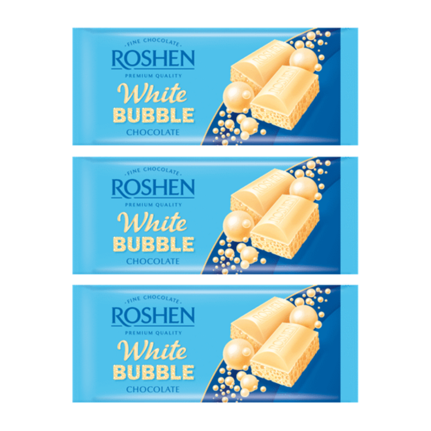 3x White Bubble Chocolate Roshen, 80g 2.82oz. each