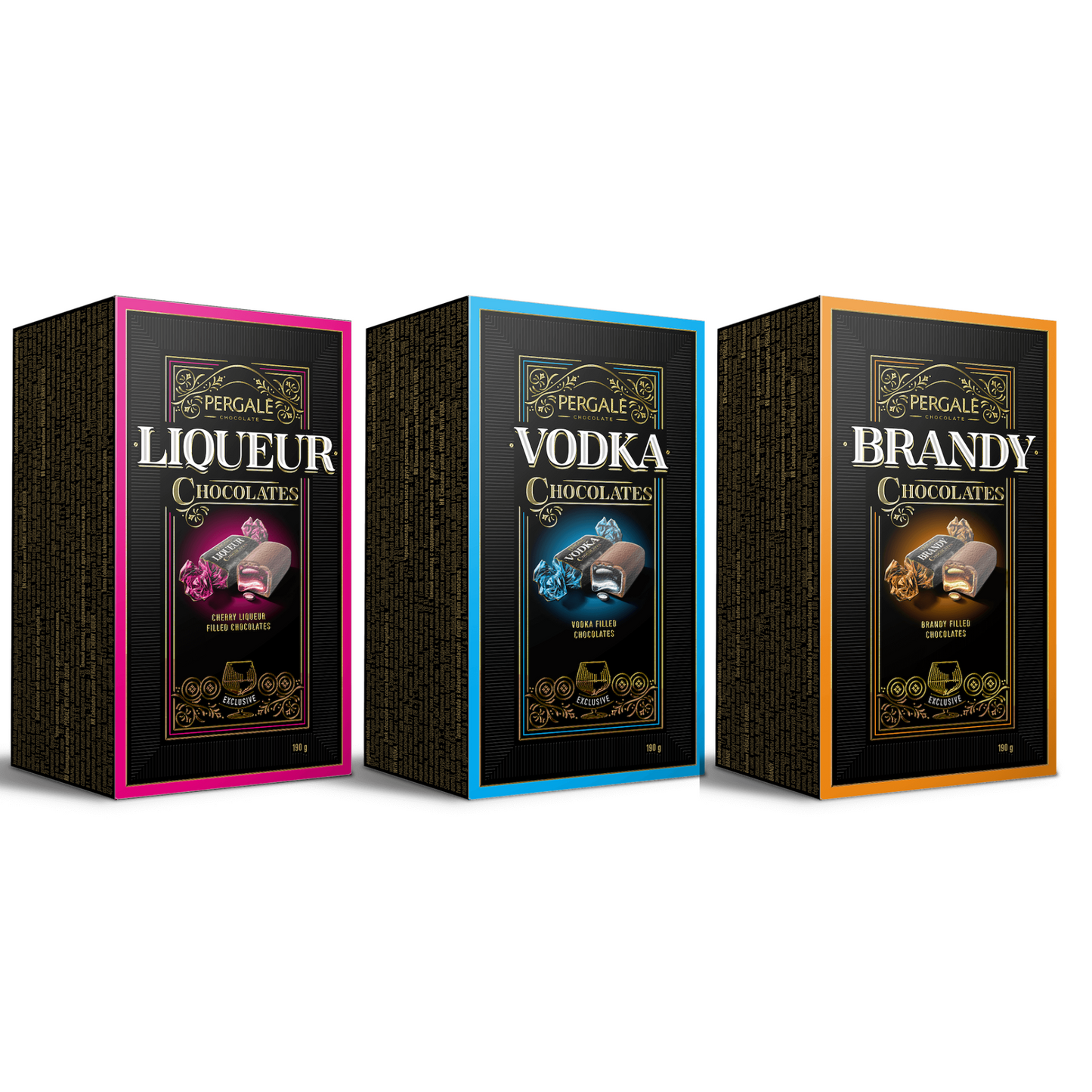 3 x Vodka Cherry Liqueur Brandy Filled Dark Chocolate Candies, 190g