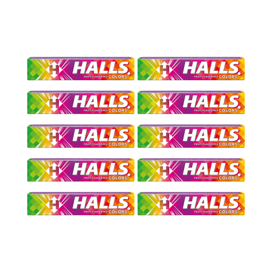 10 x HALLS Colors Fruit Flavor Mix Pastilles Refreshing Candy Drops, 33g 1.16oz